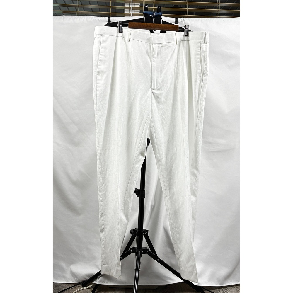 Cubavera Mens White Linen Blend Dress Pants Flat Front Trousers 44x32 Beach